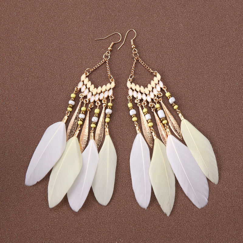 Wholesale Bohemian Feather Long Earrings